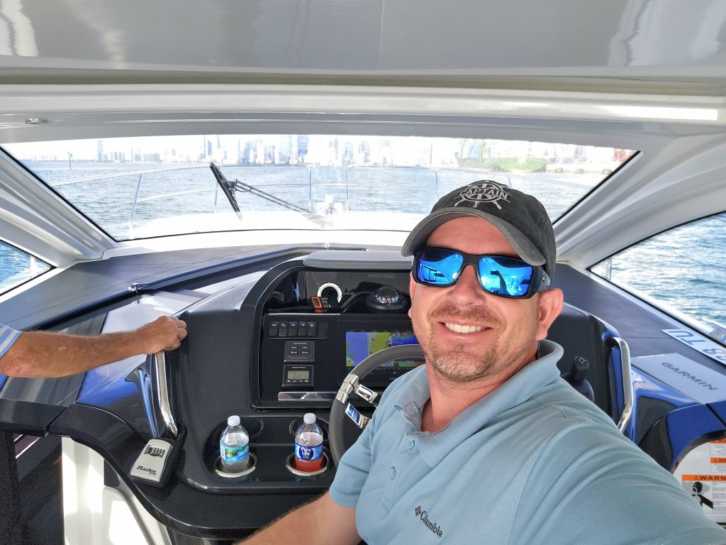 Captain Matt Wurth of Sandhill Charters at the helm during a Yacht delivery