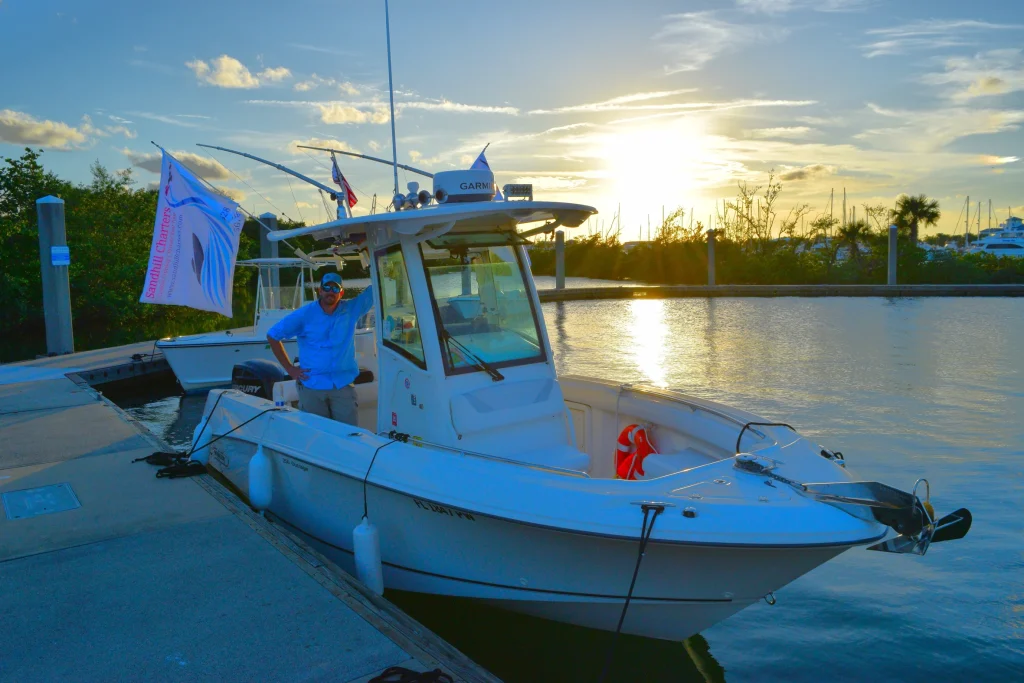 An image of the vessel Bonnie Lee of Sandhill Charters at sunset