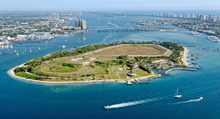 Aerial view of Peanut Island in Riviera Beach Florida